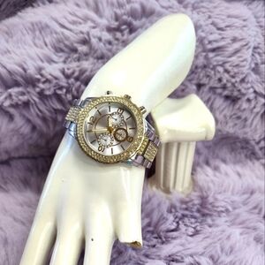 Accutime dual tone gold silver crystal inlay fashion watch wristwatch